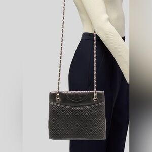 Tory Burch Fleming Shoulder Bag Black/silver Crossbody Chain Strap